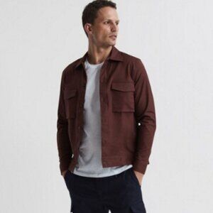 Reiss Kimchi Linen Blend Twin Pocket Overshirt in Sienna